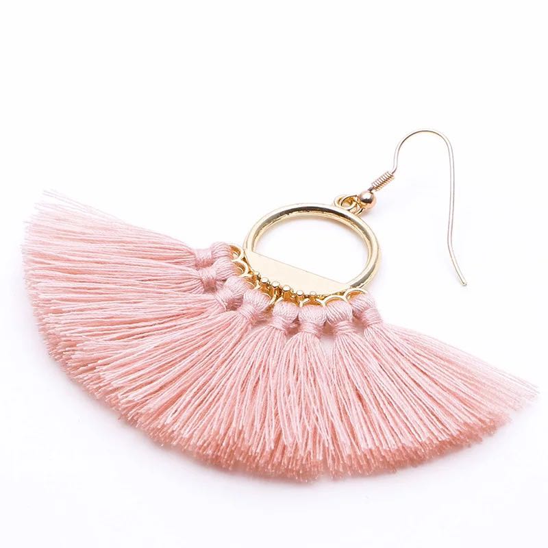 Fashion Women Bohemia Dangle Chandelier Earrings Colorful Hand Made Woven Fringed Earring Fan Shape Semicircle Ear Drop 12 Colors Wholesale