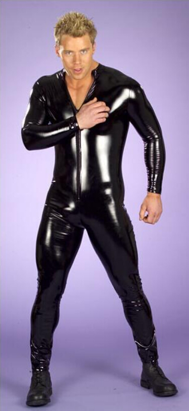 NEW Conjoined Sexy lingerie Men style Patent leather One-piece garment Long zipper Open crotch free shipping