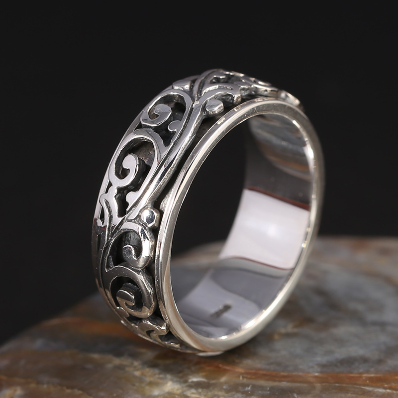 Brand new 925 sterling silver American Europe vintage jewelry scroll and paved vine design rotational hand-made rings for men and women