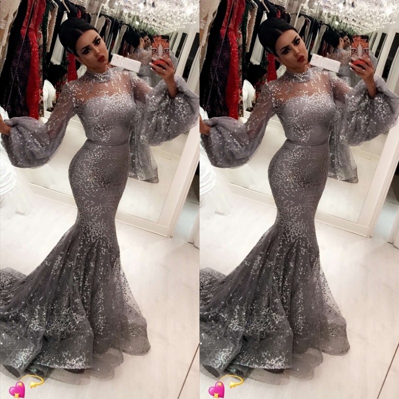 Fashion Sequins Mermaid Prom Dresses Sexy Hihg Neck Trumpet Long Sleeves Party Dress 2018 Attractive Stylish Evening Dress Formal Wear, Gray
Fashion Sequins Mermaid Prom Dresses Sexy Hihg Neck Trumpet Long Sleeves Party Dress 2018 Attractive Stylish Evening Dress Formal Wear, Gray