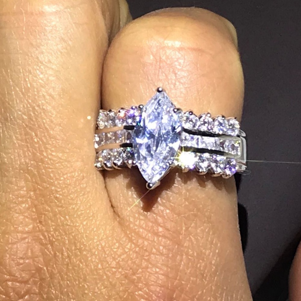 Size 6-10 Hot Luxury Jewelry 925 Sterling Silver Marquise White Topaz Stunning Diamond Female Party Women Wedding Band Ring For Lovers' Gift