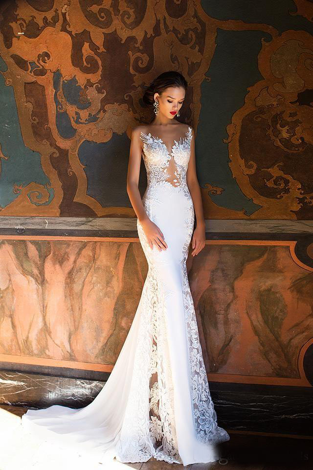 Milla Nova Mermaid Boho Wedding Dresses Sexy Sheer Neck Open Back Full Lace Wedding Dress Beach Bridal Gowns