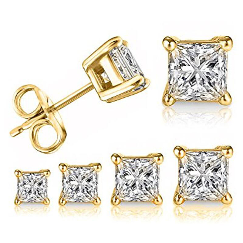 Princess-Cut Cubic Four-Prong Zirconia Sterg Sier Stud Earrings for Women 4