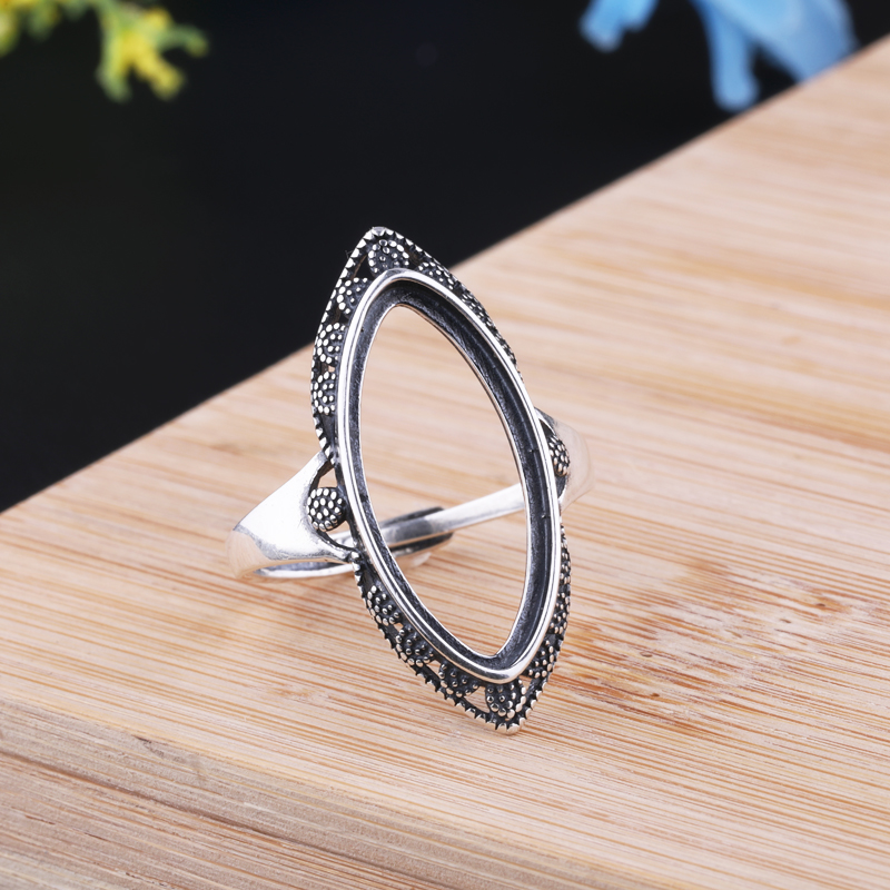 925 Sterling Silver Vintage Ring 10x22mm Marquise Cabochon Semi Mount Ring Engagemen Wedding Jewelry Setting Art Deco