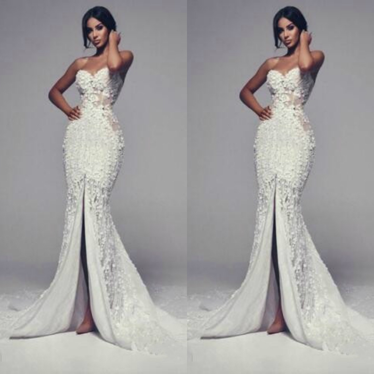 mermaid front split wedding dresses sweetheart lace appliqued bridal gowns beach sexy wedding dress robes de soire