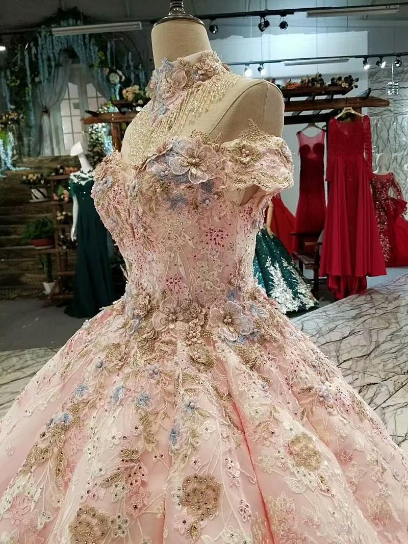 Luxury Pink Ball Gown Prom Dresses Off The Shoulder Lace Appliqued Beads Dress Evening Wear Plus Size Custom Made New Formal Party Gowns