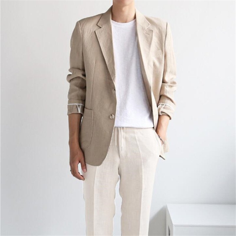 Simple Men Blazer Casual Loose Baggy Blazer Mens Cotton And Linen Summer Breathable Thin Homme Big Size 3XL DS5012