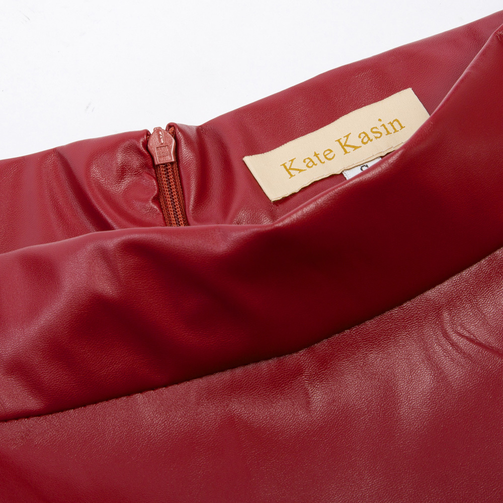 Kate Kasin Sexy High Waist Synthetic Leather Womens Skirts Autumn Winter 2018 Women Long Skirt Red Black Vintage Pleated Skirt C18111301