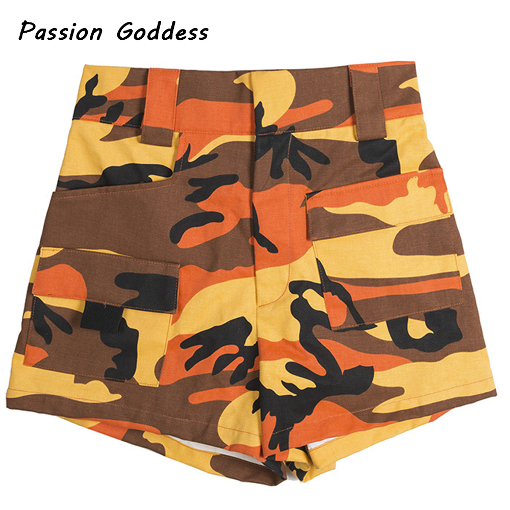 Women Cool Baggy Cargo Orange Camo Shorts Casual Pocket Short Overalls Gray Camouflage Loose Cargo Shorts Punk High Waist