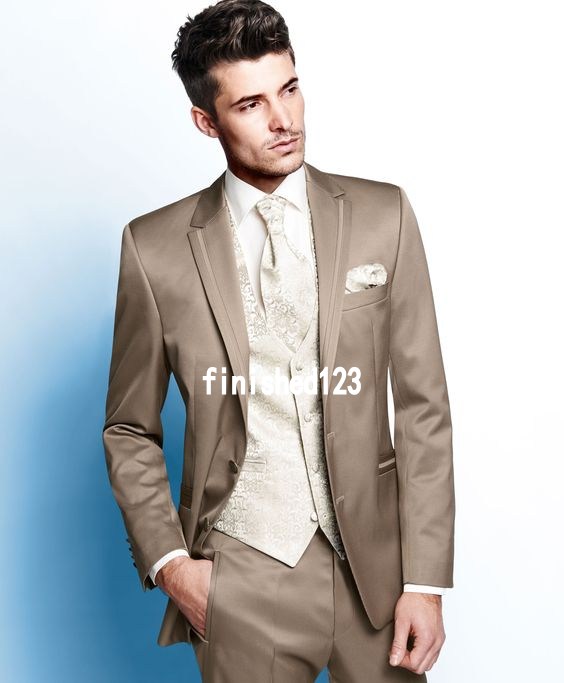 High Quality Two Buttons Groom Tuxedos Notch Lapel Groomsmen Best Man Suits Mens Wedding Suits (Jacket+Pants+Vest+Tie) NO:918