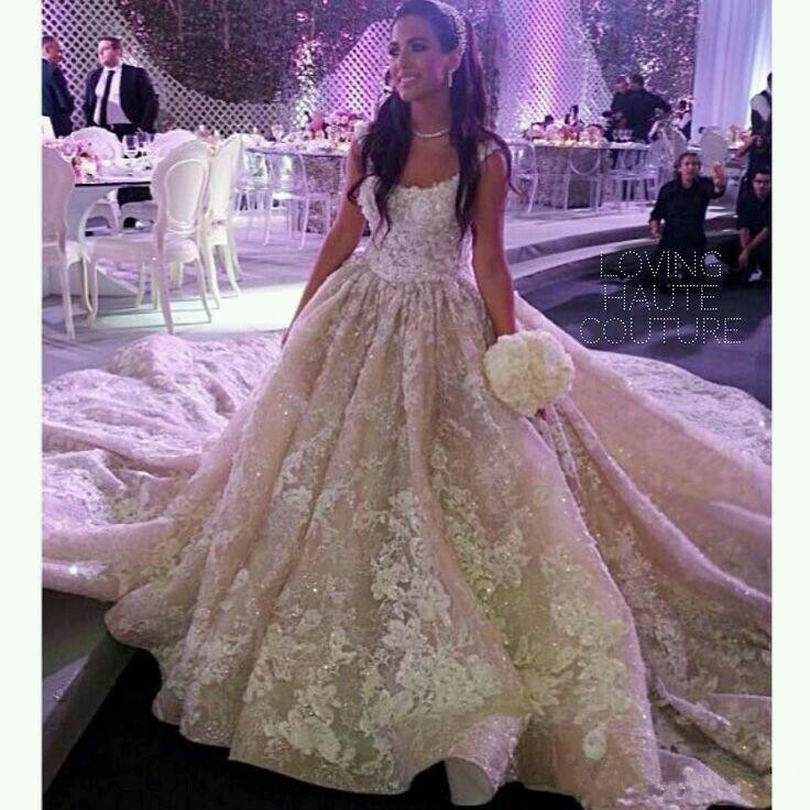 vintage royal ball gown wedding dresses strap scoop neck lace appliques chapel train bridal gown gorgeous wedding dresses custom made