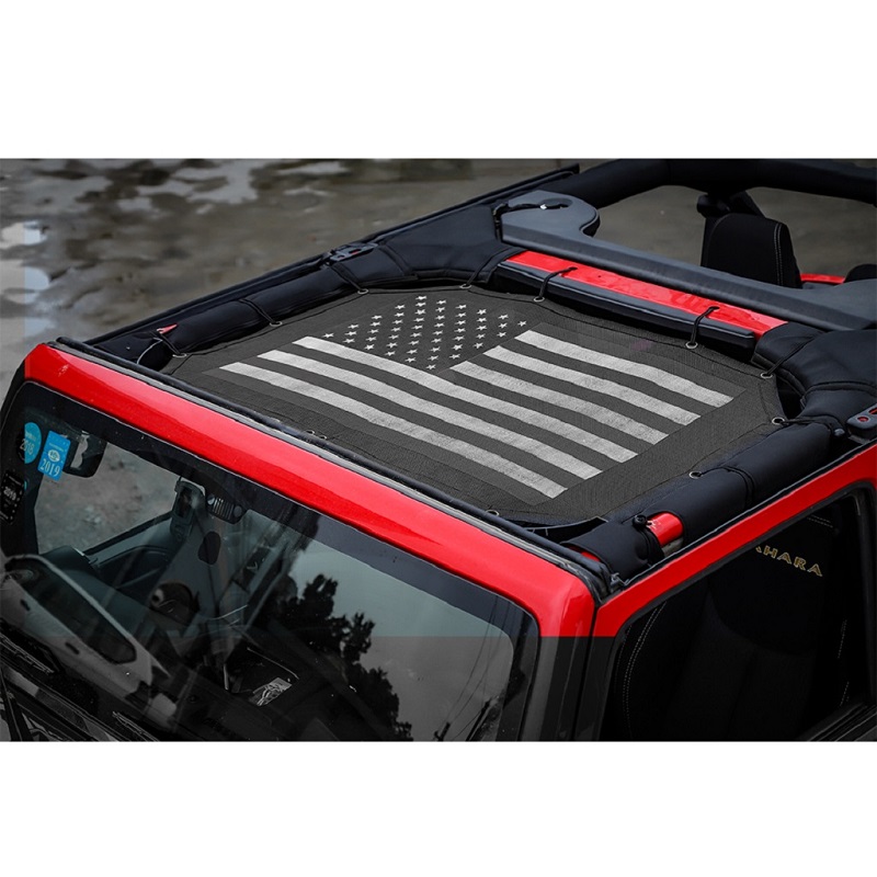 Black Car Roof Mesh UV Protection SunShade Top Cover For Jeep Wrangler JK 2007-2017 Auto Exterior Accessories (USA Flag)