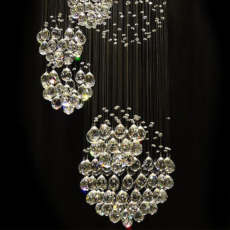 LED Modern Crystal Chandelier Lighting Rain Drop Large Stair Light Fixture with 11 Crystals Sphere Ceiling Lamp 13 GU10 Bulb s