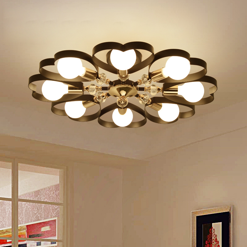 Nordic-inspired crystal ceiling lights for stylish living rooms, restaurants, and bedrooms, featuring black heart iron art designs and modern study lamp aesthetics
