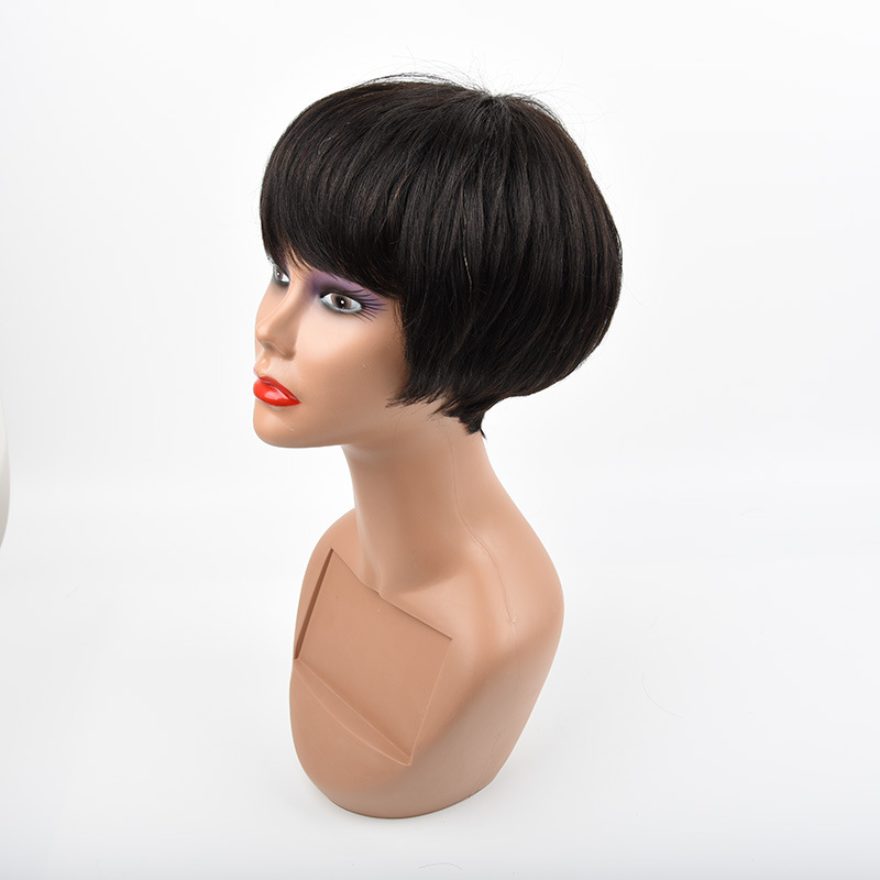 New Short Lace Front Human Hair Wig With Bangs Bob Pixie Cut African Haircut Style Brazilian Wigs For Black Women