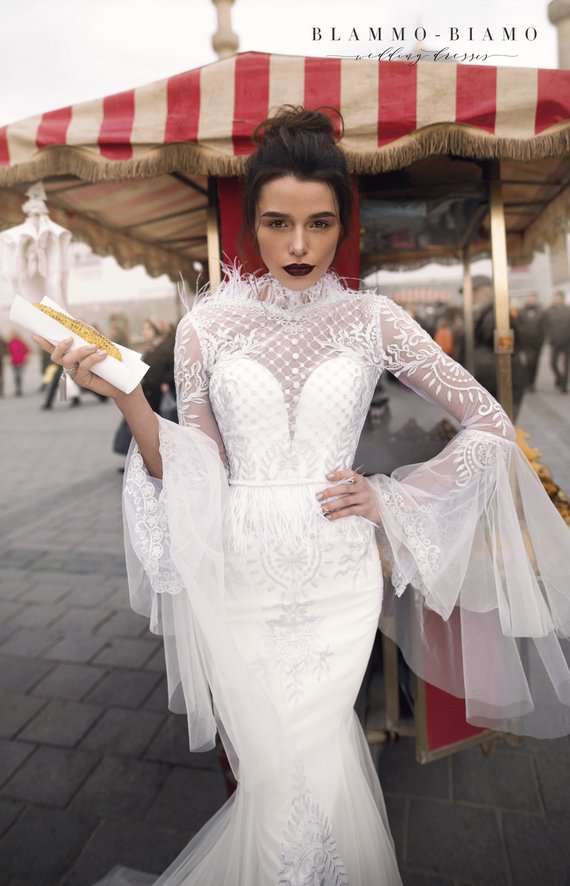 Elihav Sasson Mermaid Dresses Jewel Neck Backless Bridal Gowns Sweep Train Illusion Long Sleeve Wedding Dress Plus Size