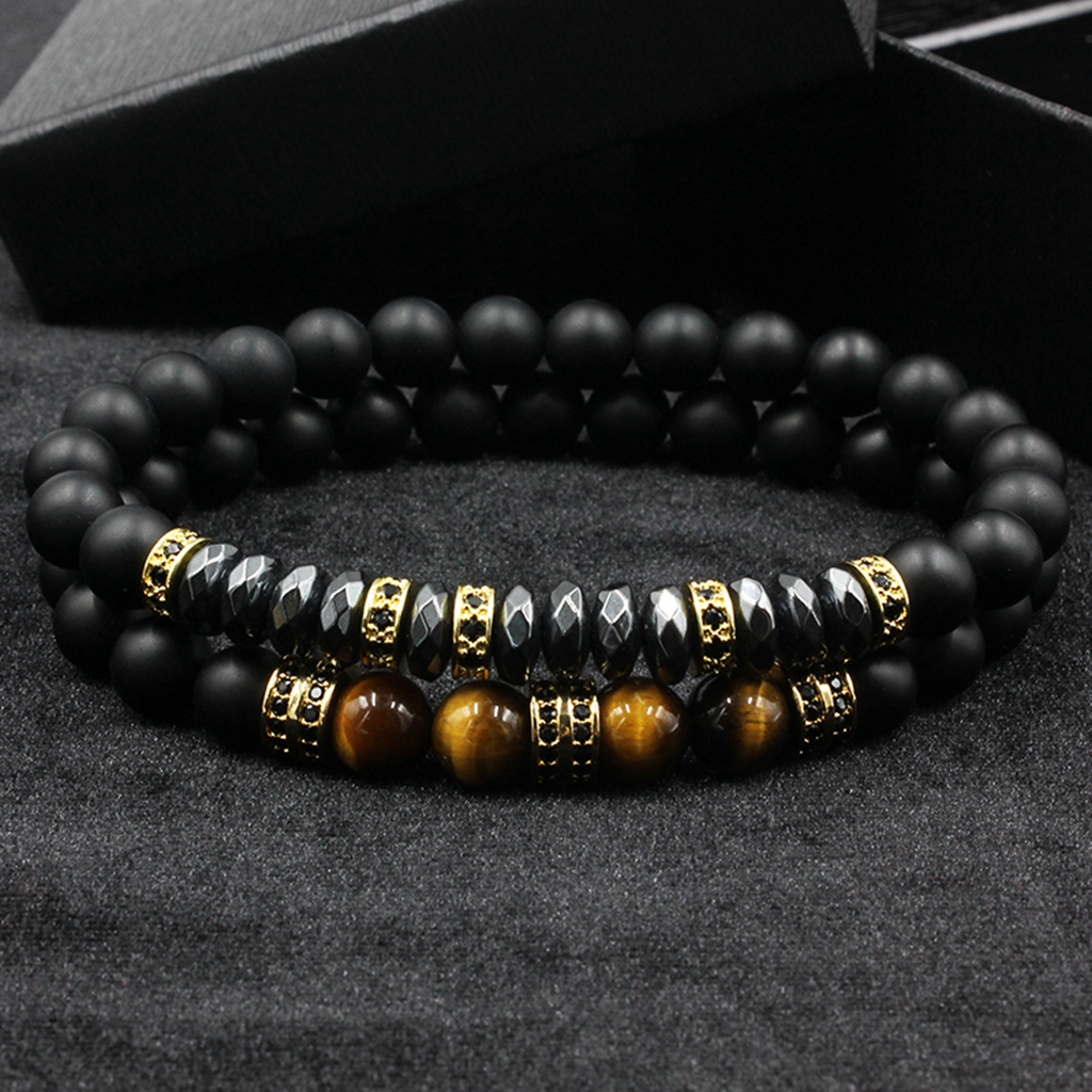10pc/set 2PCS Black Beads Bracelet Set for Men Women Healing Energy Bracelets Handmade Jewelry