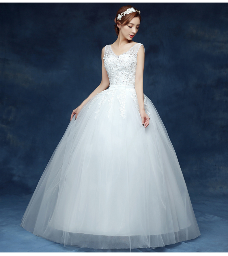 Cheap 2018 New Vestido De Noiva V-Neck Sleeveless Style Sequined Decoration Wedding Dress Custom Made White Lace Up