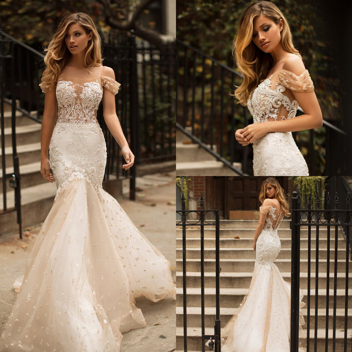 New Arrival Mermaid Wedding Dresses Off Shoulder See Through Lace Appliques Major Beading Bridal Gowns Vintage Beach Wedding Dress