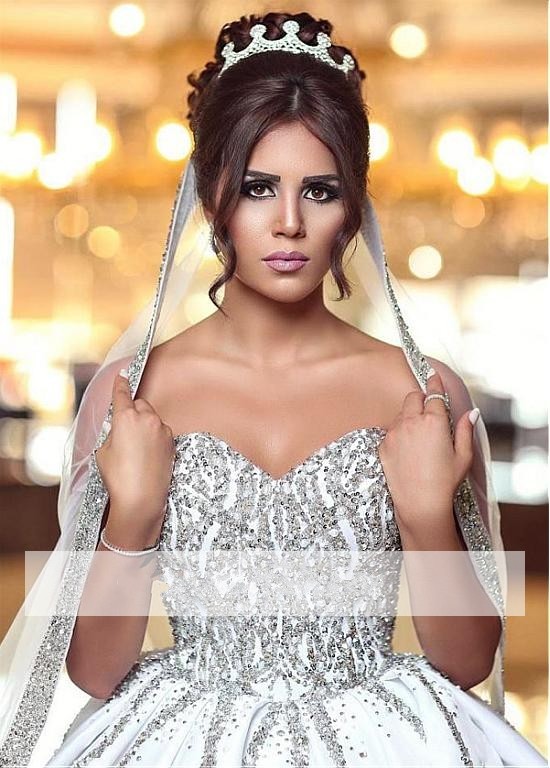 Mhamad Off Said Shoulder Ball Dresses Sweetheart Beaded Crystals Formal Bridal Gown Wedding Dress for Party