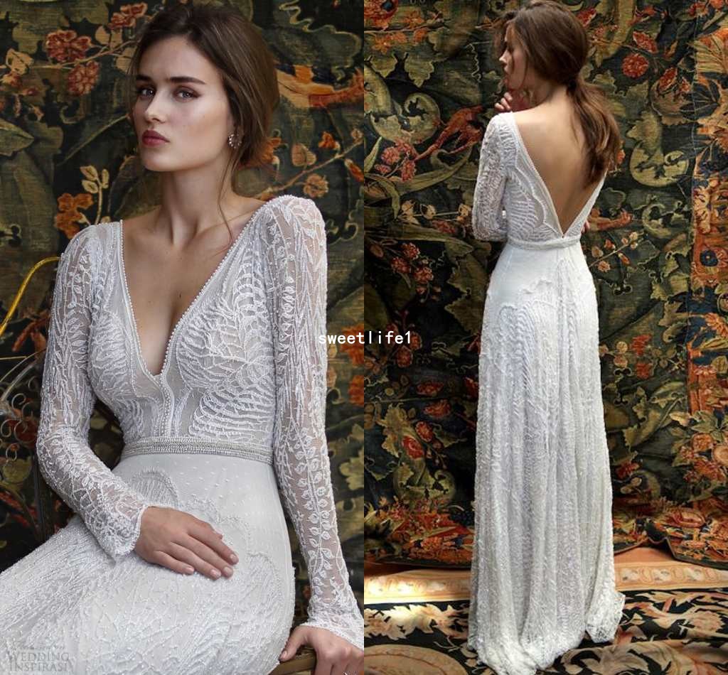 2019 Lihi Hod Pearls Beaded V Neck Bridal Gown Long Sleeve Sexy Backless A Line Lace Floor Length Outdoor Garden Wedding Gown Custom Made, Black
2019 Lihi Hod Pearls Beaded V Neck Bridal Gown Long Sleeve Sexy Backless A Line Lace Floor Length Outdoor Garden Wedding Gown Custom Made, Black