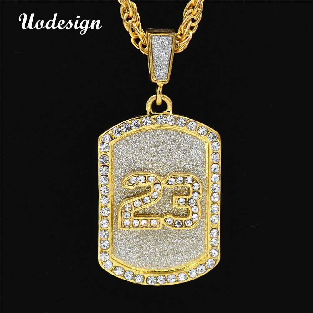 Uodesign Golden Bling Number 23 Tag Stars Rhinestone Necklaces Men Women Hip Hop necklace Charm Pendants Rock Jewelry Gift