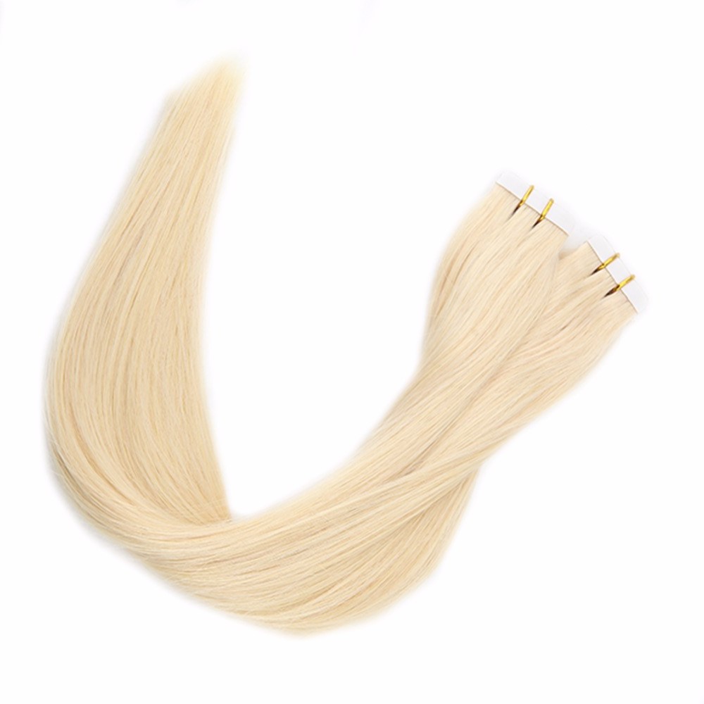 100g 40pcs Silk Straight Tape In Human Hair Extensions 14 16 18 20 22 24 613#Russian Blonde Color