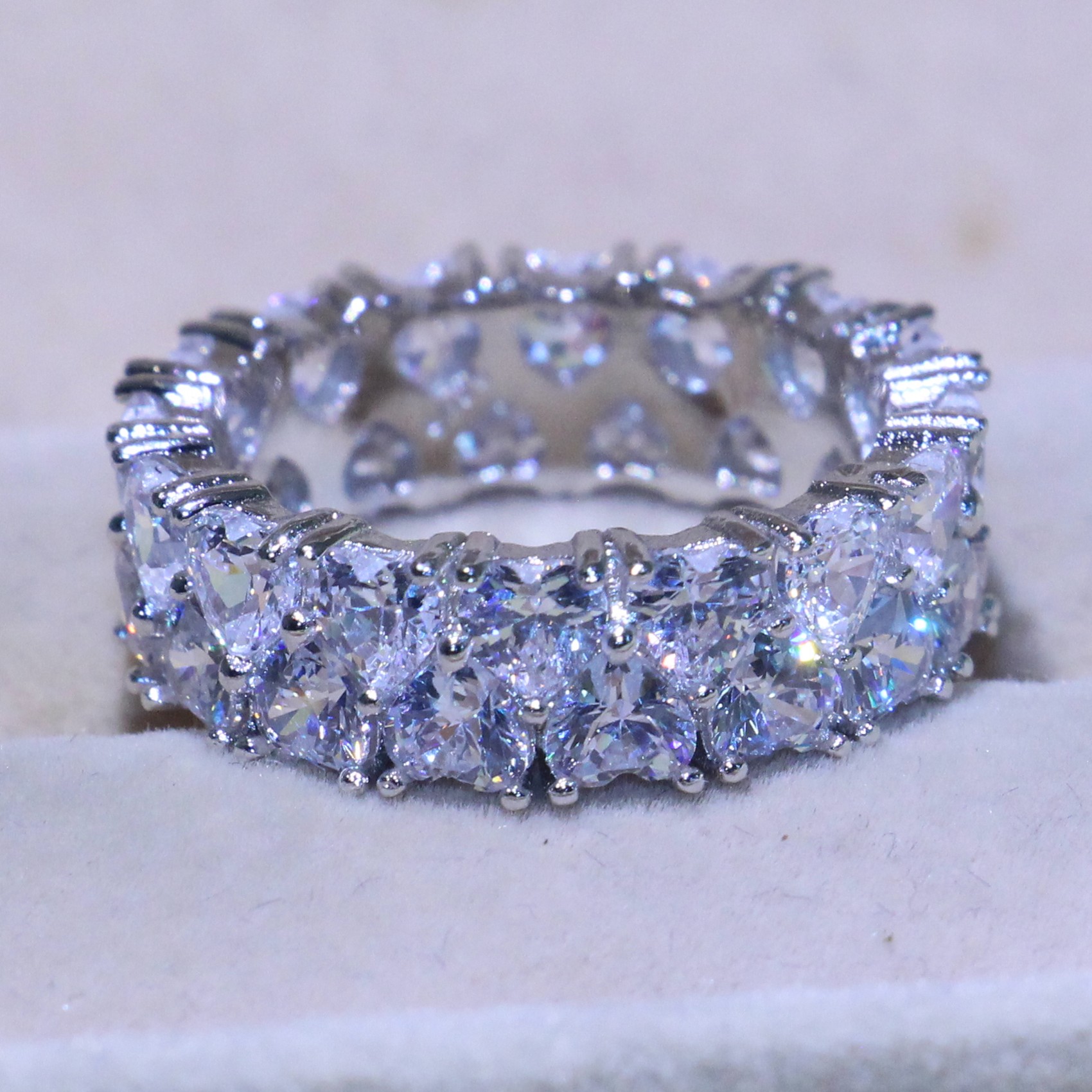 Size 5-10 Lots of Stock Luxury Jewelry 925 Sterling Silver Full Heat Shape 5A Cubic Zirconia Stack Party Women Wedding Band Ring for Lovers