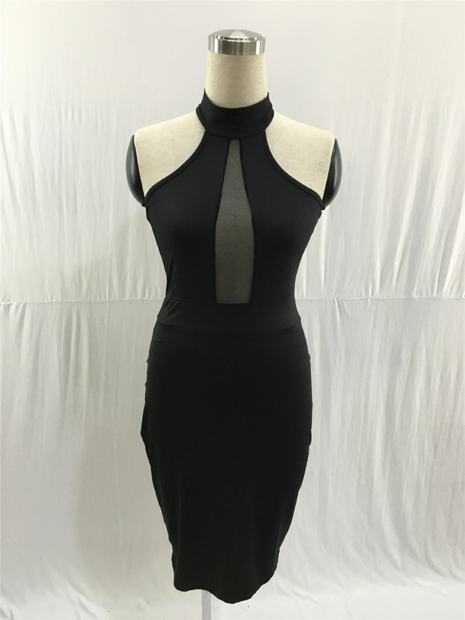 Sleeveless Midi Bodycon Dress Backless Sexy Club Wear Elegant Mesh Party Dresses Black Summer S-XL