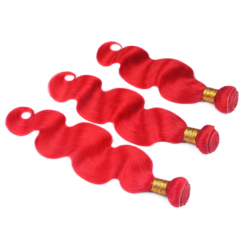 Brazilian Hair 3Bundles Bright Red Weaves Extensions Body Wave Red Colored Human Hair Bundle Deals Body Wavy Double Wefts 1