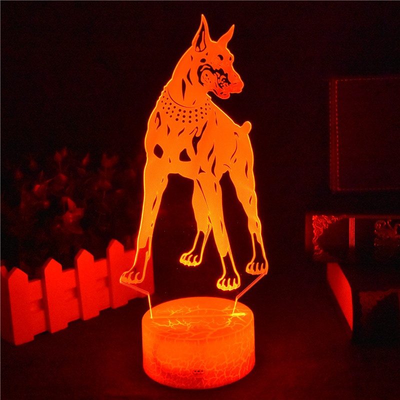 Hot Sale Cartoon LED 3D Doberman Pinscher Night Light RGB 7 Colors Mood 3D Table Lamp for Home Decor Sensor Light