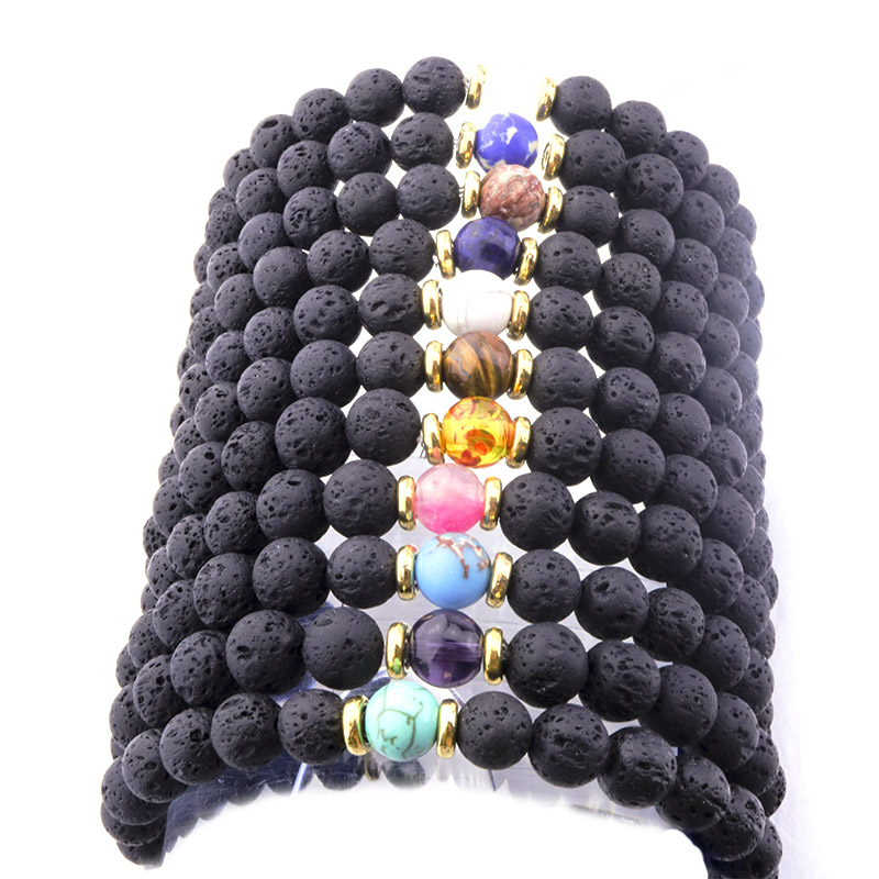 Silver Gold Color Natural Black Lava Stone Turquoise Tiger's Eye Bracelet Vaolcano Stone Aromatherapy Essential Oil Diffuser Bracelet