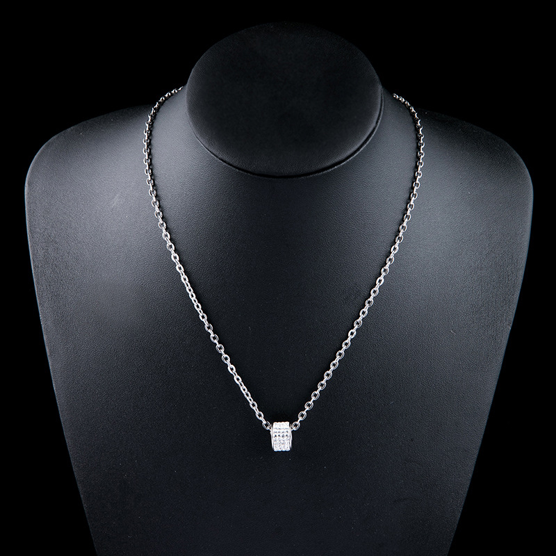 Round Lucky Pendant Necklace Full Cubic Zirconia Setting Transfer Beads 316L Stainless Steel Women Men's Jewelry