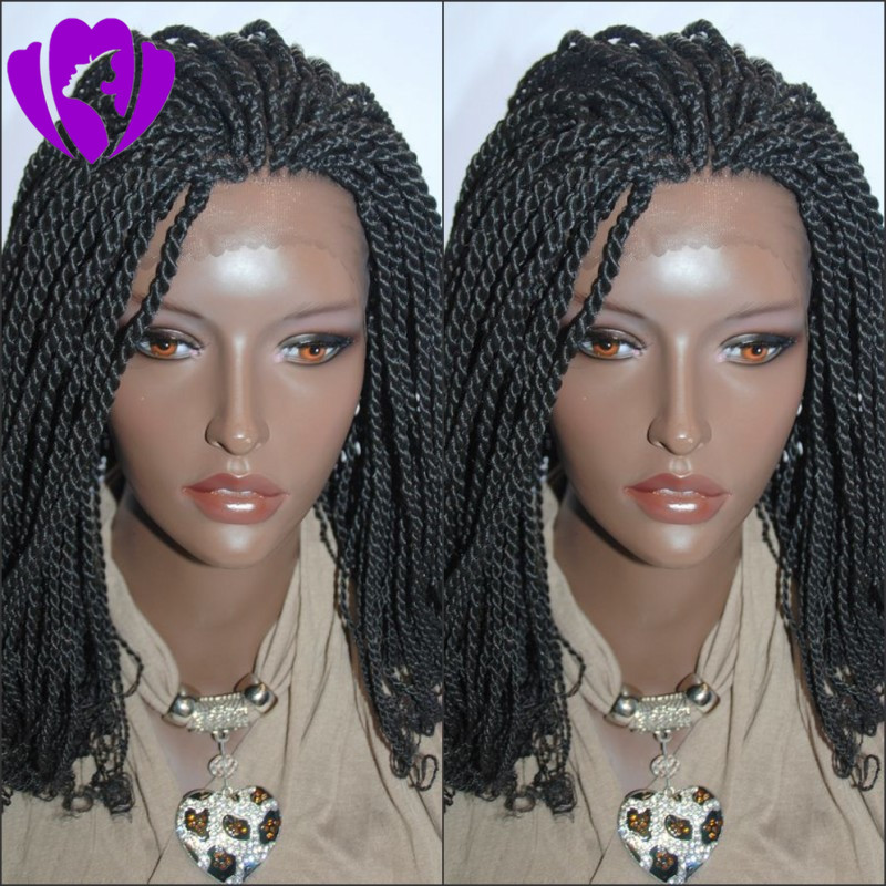 Hotsales short Box Braid Wig With Afro Curls At End Braided Lace Front wigs Synthetic Twist Heat Resistant hair For Afro Women