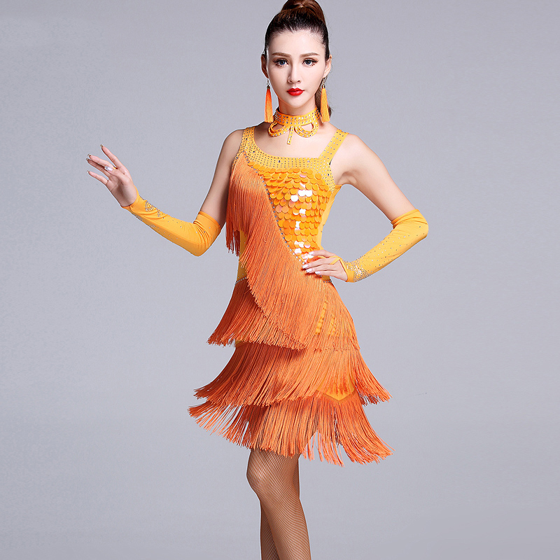 Latin Dance Dress Women Salsa Dress Tango Samba Costume 4 Colors D0403 with Tassels Rhinestones Sequins, Orange
Latin Dance Dress Women Salsa Dress Tango Samba Costume 4 Colors D0403 with Tassels Rhinestones Sequins, Orange