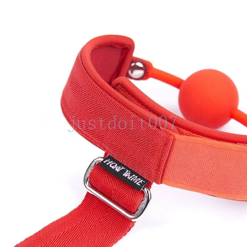 Bondage Wrist to Collar Handcuffs Ankle Cuffs Mouth Gag Neck Restraint Straps chain new #R56