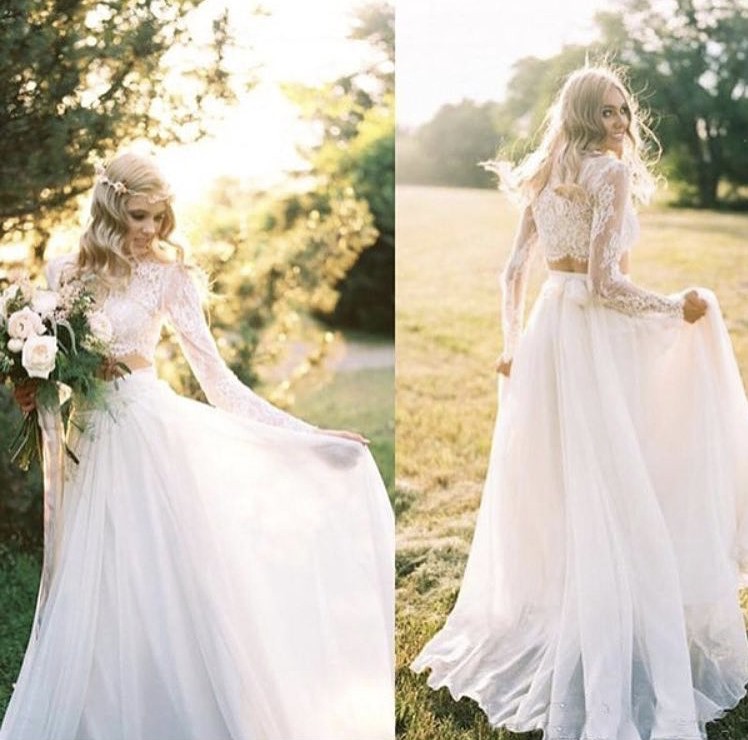 Bohemian Chiffon Wedding Dress 2 pieces Wedding Dresses Lace Long Sleeves Zipper Back Custom Made Plus Size, Champagne
Bohemian Chiffon Wedding Dress 2 pieces Wedding Dresses Lace Long Sleeves Zipper Back Custom Made Plus Size, Champagne