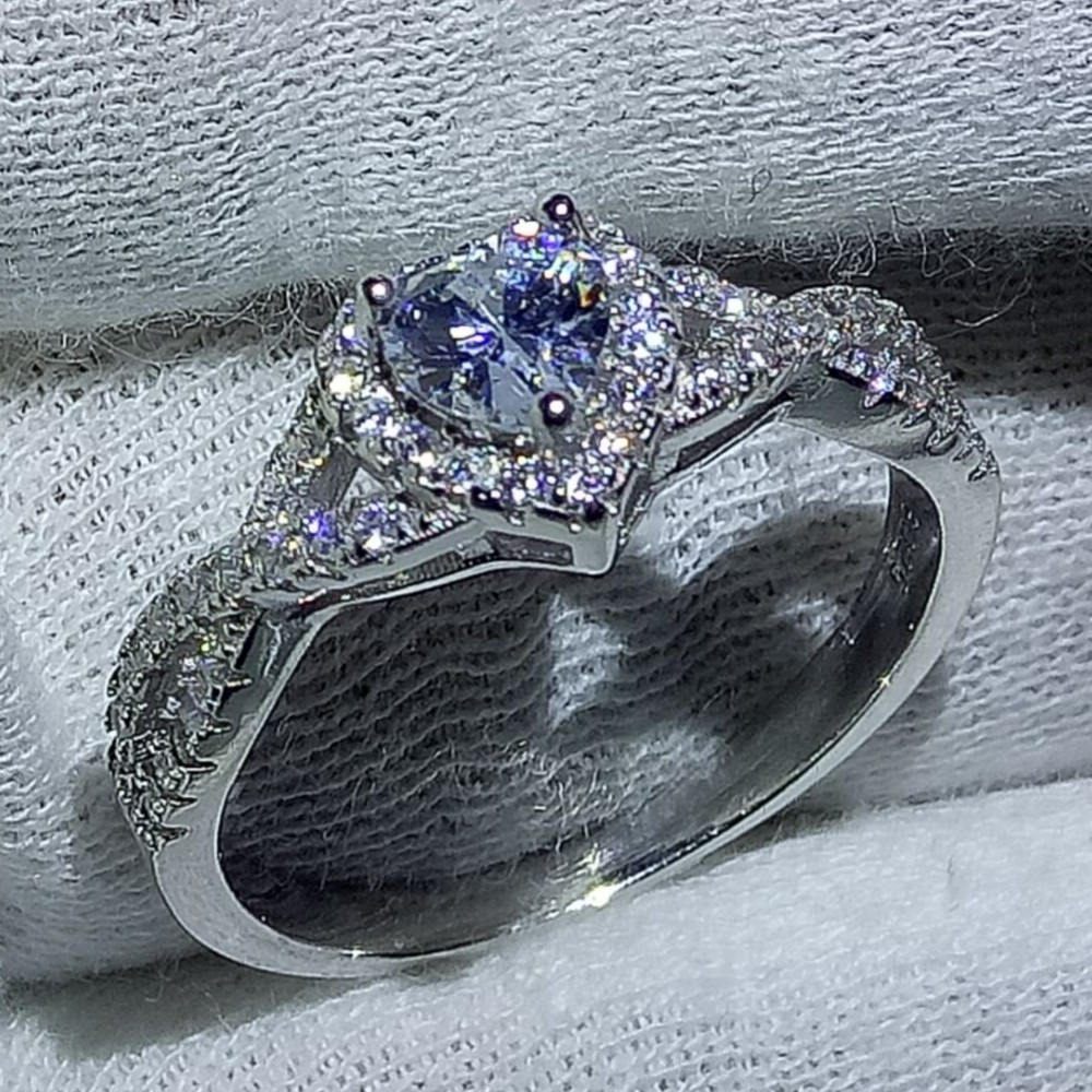 Hot Sale Brand Desgin Cross Wedding Heart Ring For Women Sparkling Jewelry Real 100% 925 Sterling Silver Pave Pear Cut Topaz CZ Diamond