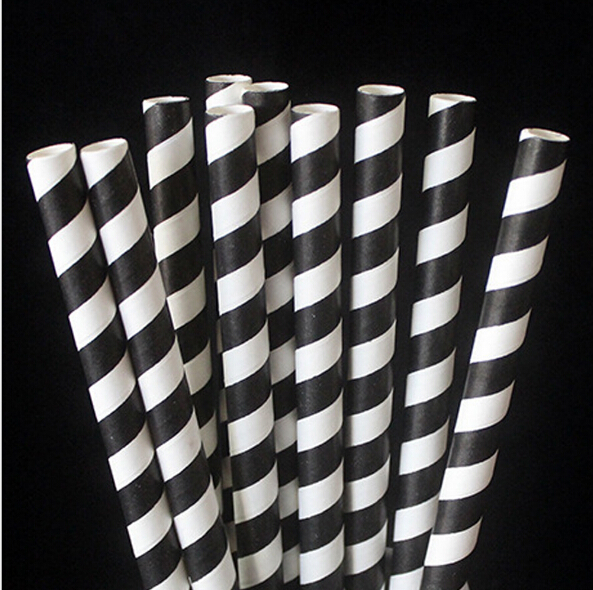 Drinking Straws Hard Milk Large Straw 8 mm Disposable Paper Thick Straw Black Stripe Degradable 100 Pieces/Lot