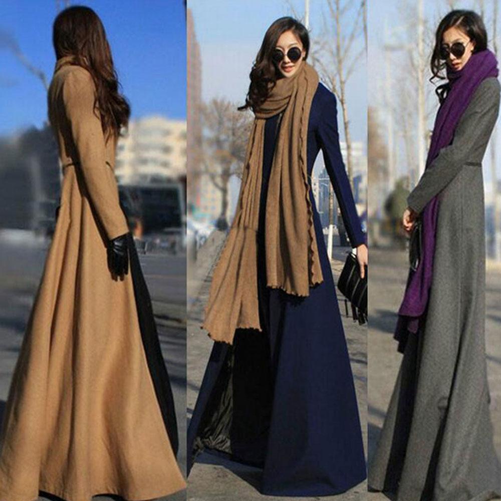 2016 New Autumn Winter Women Coat Woolen Slim Floor Length Design Women Overcoat Long Multi Trench Coat For Women Plus 3XL