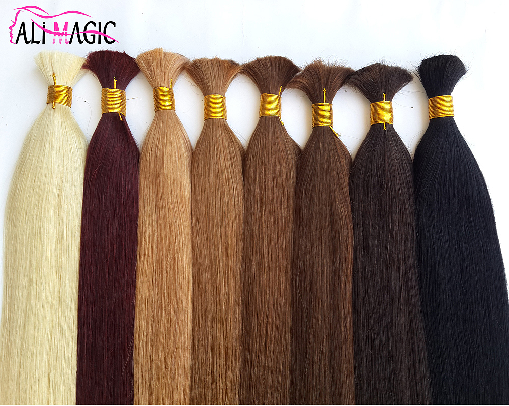 613 Blond Bulk 100% Human Hair Extensions Straight Real Raw Hair 100g For Test Black Brown 613 Color For Salon High Quality