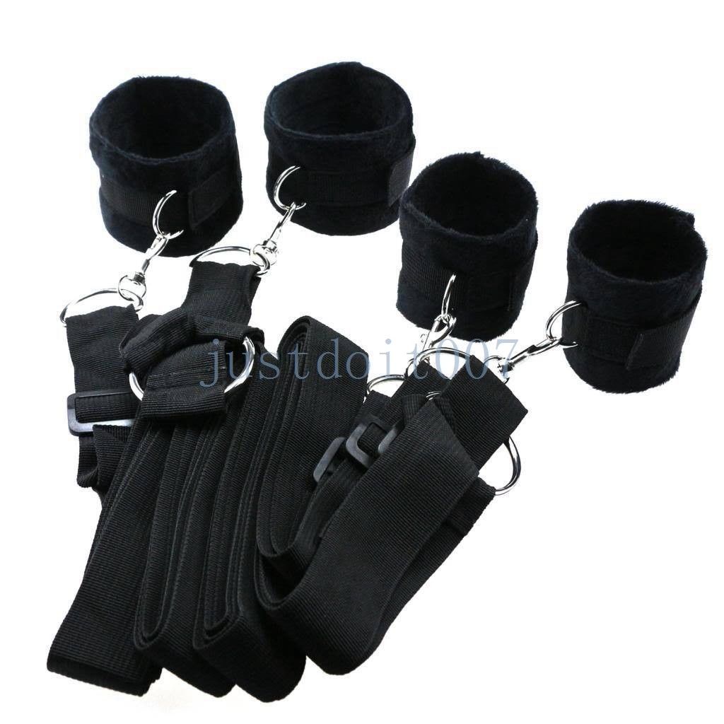 Bondage Bed Restraint System Strength Nylon Straps with Thick Plush Cuffs Adjustable #R98