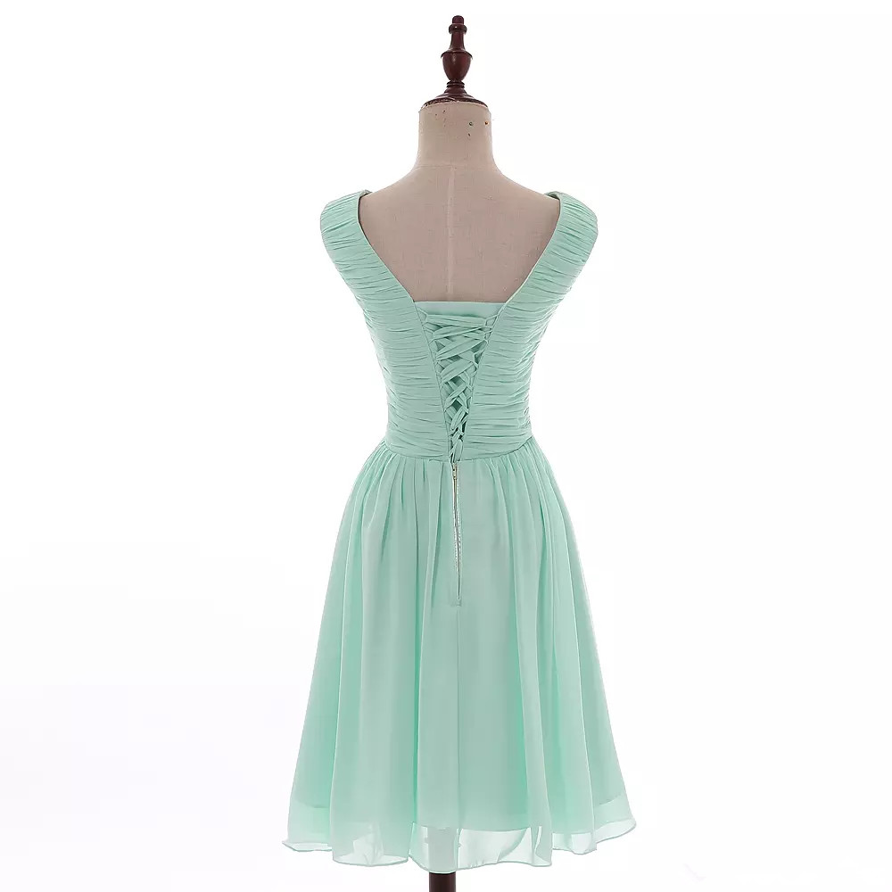 Chiffon Short Bridesmaid Dresses Mint Green 2019 Knee Length Ball Gown Party Dresses Lace Up Country Bridesmaid Gowns
