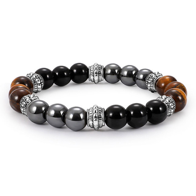 Vintage Black Magnet Natural Stone Crystal Beads Strand Bracelets Men Women Yoga Buddha Beaded Bracelet Jewelry