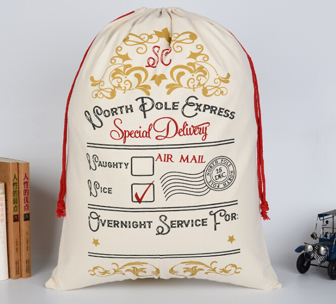 Christmas Gift Bags New Year Christmas Candy Bag Santa Claus Drawstring Canvas Sack Tableware Rustic Vintage Stockings