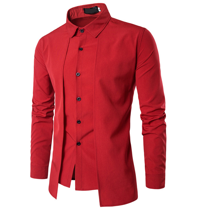 New 2018 Fashion Casual Wholesale Men Off Two Fake Piece Two-Door Collar Garment Leisure Dress Shirt Long Sleeve Shirts - view 3