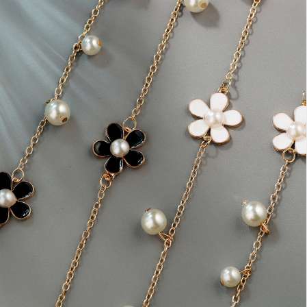 RAVIMOUR Flower Long Necklace for Women Fashion Simulated Pearl Jewelry Tassel Perlas Necklaces & Pendants Bijoux Femme Perle