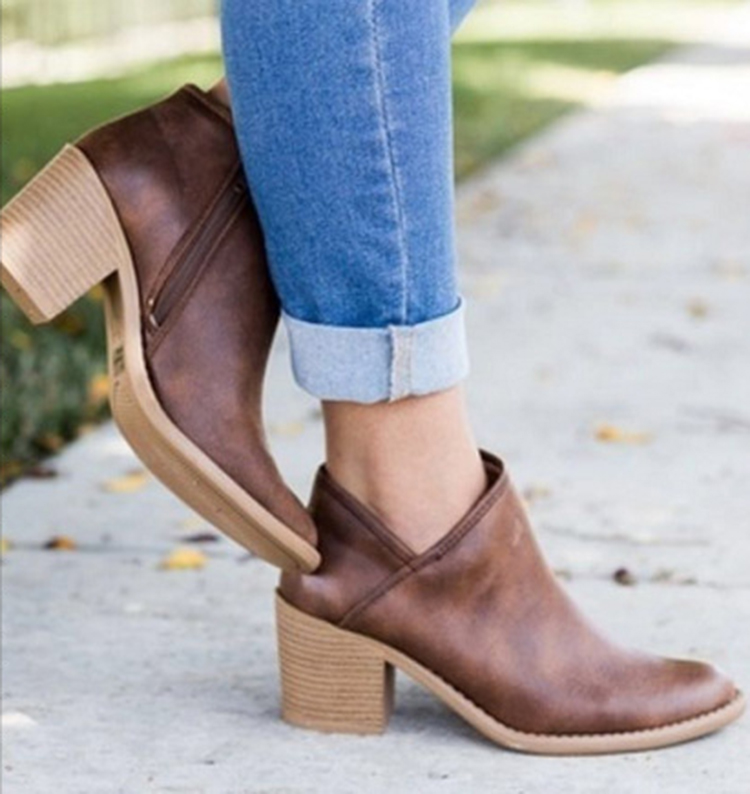 2018 Chic Autumn Women Shoes High Heel Ankle Boots Female Block Mid Heels Casual Botas Mujer Booties Feminina Plus Size 43