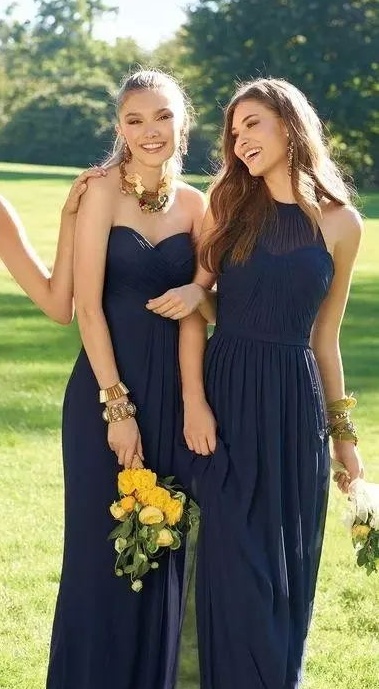 Pink Long Bridesmaid Dresses Mixed Neckline Chiffon Summer Lace Formal Prom Party Maid Of Honor Dresses Plus Size Custom Made