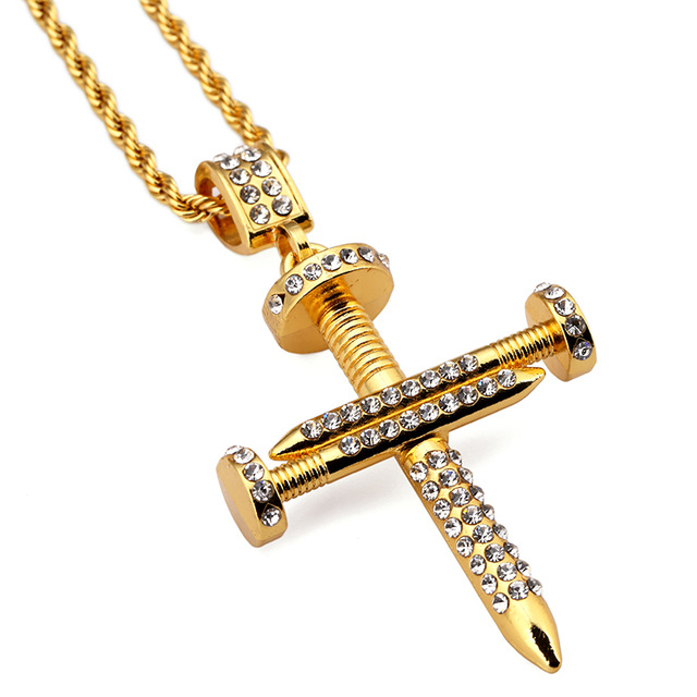 Gold Personality Splicing Nail Cross Pendant Necklace American Star Popular Wear Hip Hop Fashion Jewelry For Men Women Gift
Gold Personality Splicing Nail Cross Pendant Necklace American Star Popular Wear Hip Hop Fashion Jewelry For Men Women Gift